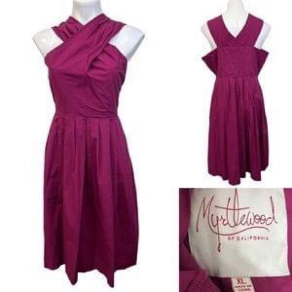 Myrtlewood of California dress XL pink fuchsia halter neck 100% cotton